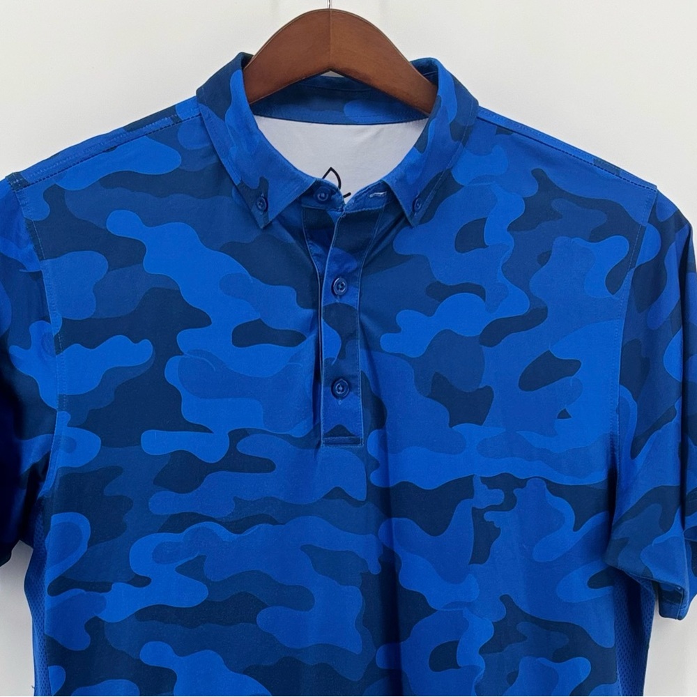 Deolax Mens Blue/Navy Blue Camou Short Sleeve Performanc Polo Size MD - Picture 3 of 10